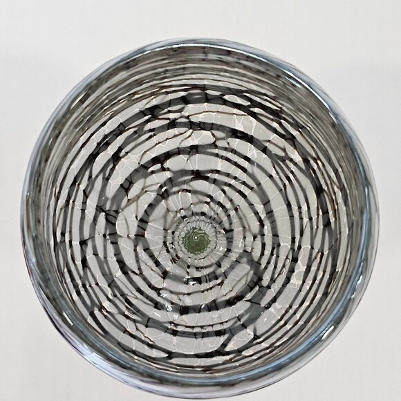 Unique Hand Blown Art Glass 2 Goblets With Chocolate Web Design Over White Base - Picture 9 of 12